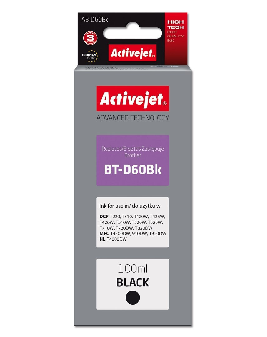 Active Jet Συμβατό Μελάνι Εκτυπωτή InkJet Brother BT-D60BK 100ml Μαύρο