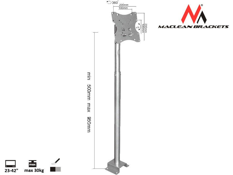Maclean Energy MC-504A S Βάση Τηλεόρασης Οροφής έως 42" και 30kg - Image 8