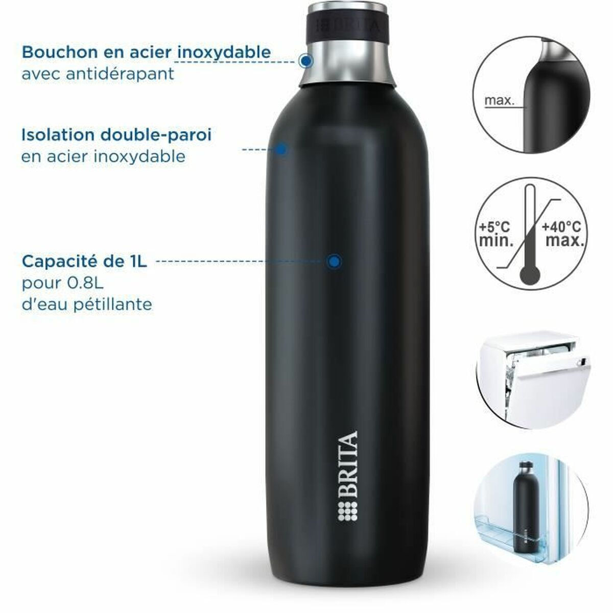 Brita Μπουκάλι Νερού Γυάλινο με Βιδωτό Καπάκι Μαύρο 118440 - Image 3