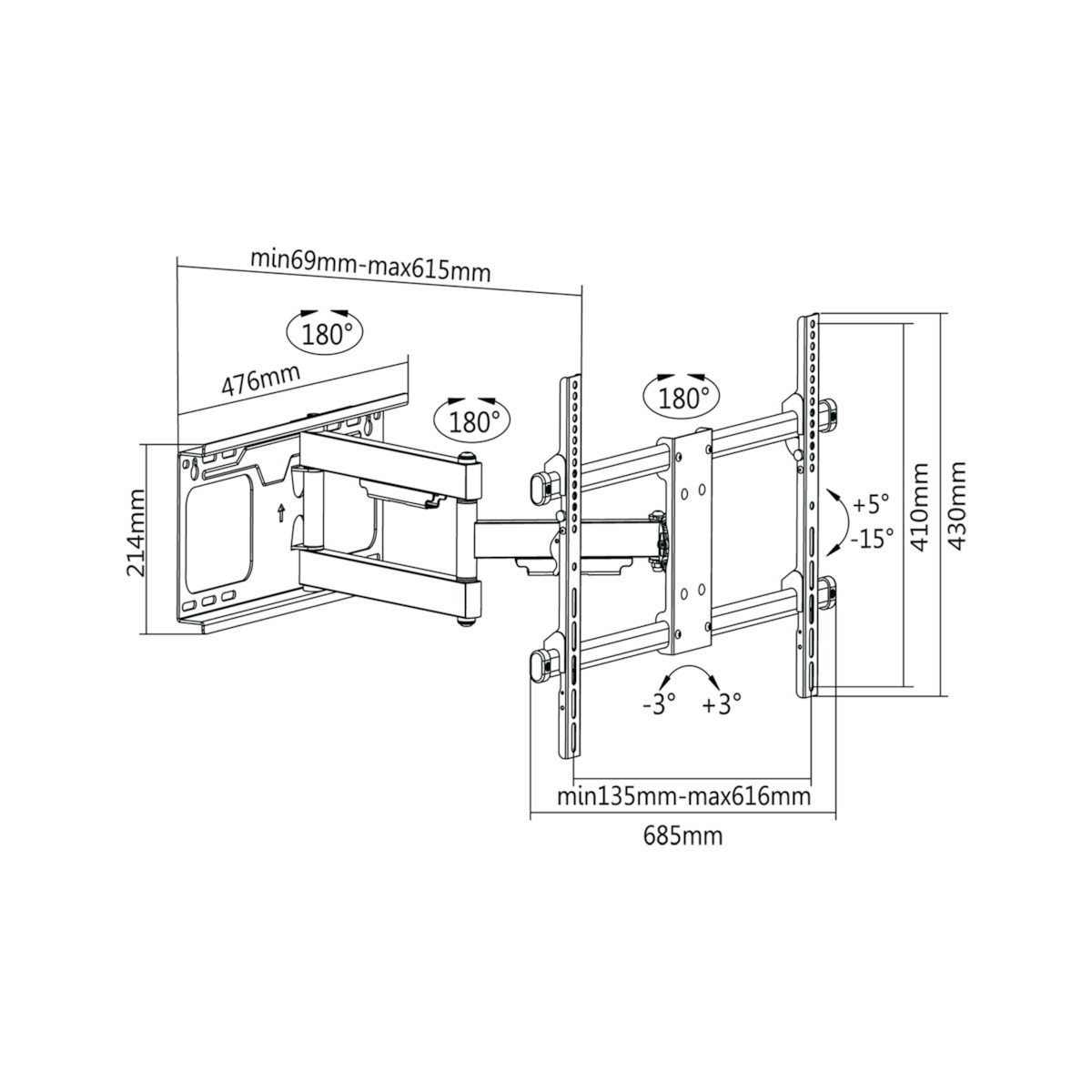 Cabletech UCH0205 Επιτοίχια έως 70" και 60kg - Image 12