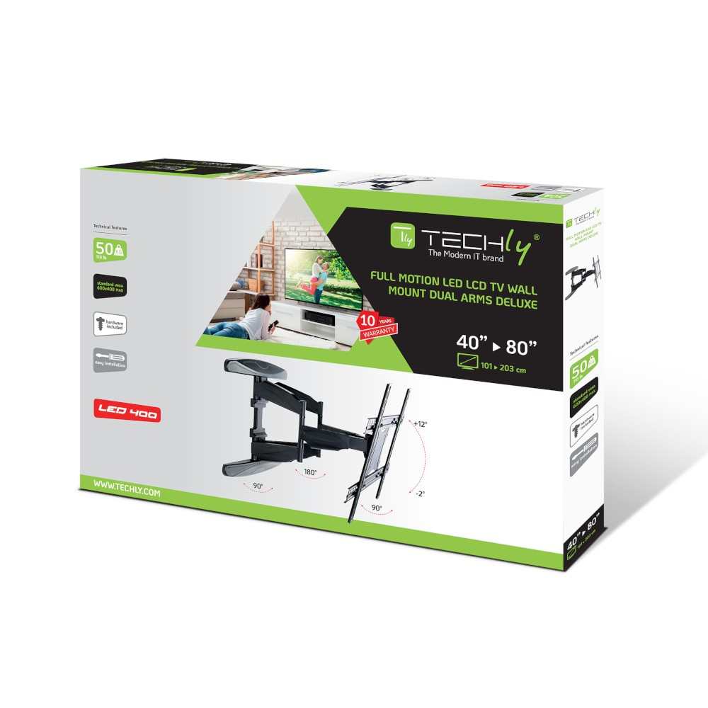 Techly ICA-PLB 172L Βάση Τηλεόρασης Τοίχου με Βραχίονα έως 80" και 50kg - Image 4