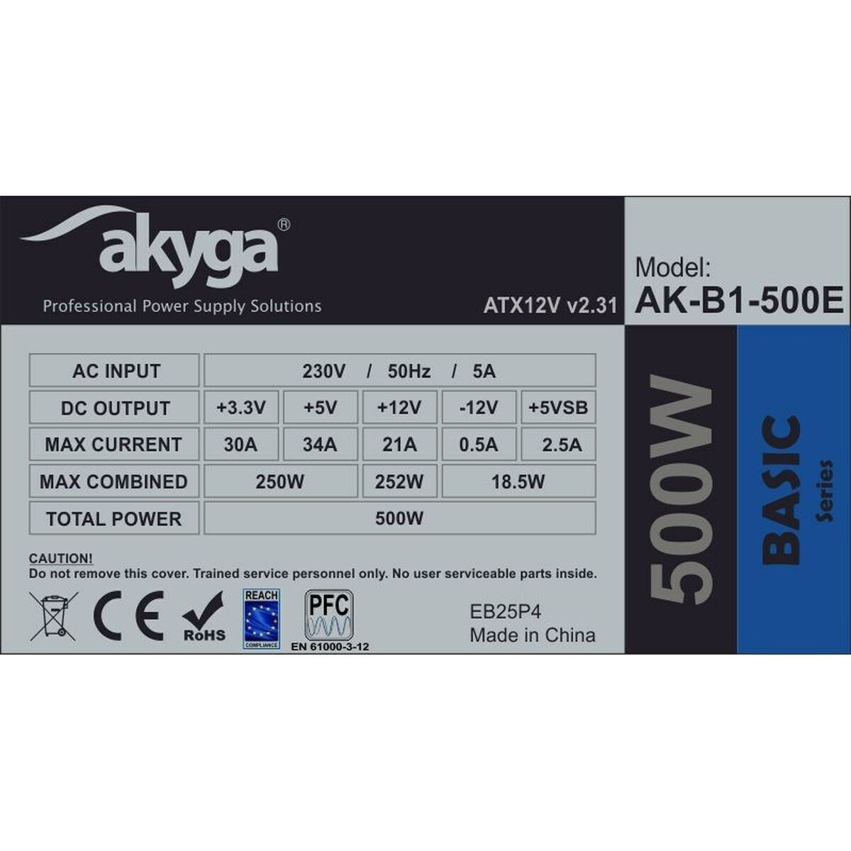 Akyga AK-B1-500E 500W Γκρι Τροφοδοτικό Υπολογιστή Full Wired - Image 4