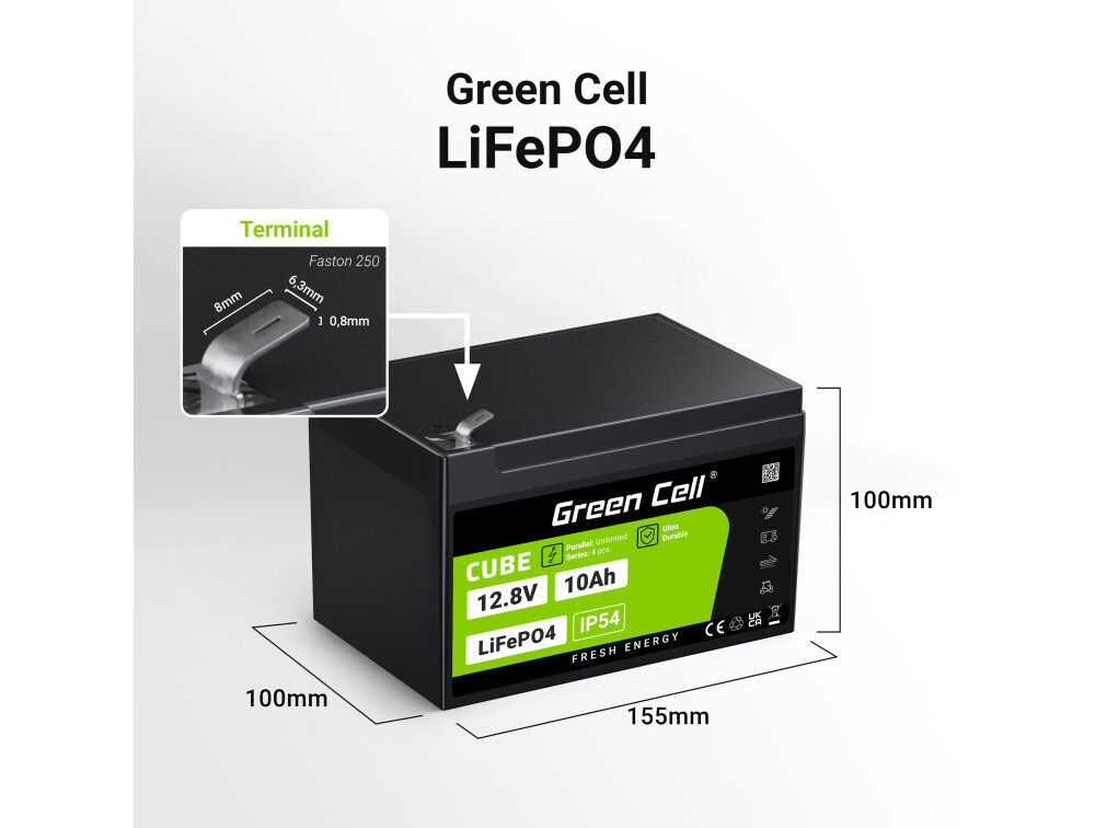 Green Cell Μπαταρία Λιθίου-Φωσφόρου 10Ah 12.8V 128Wh - Image 2