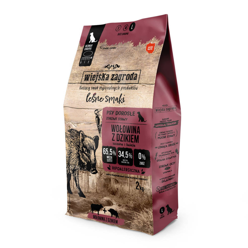 Wiejska Zagroda 2kg Ξηρά Τροφή Σκύλων με Μοσχάρι και Αγριογούρουνο