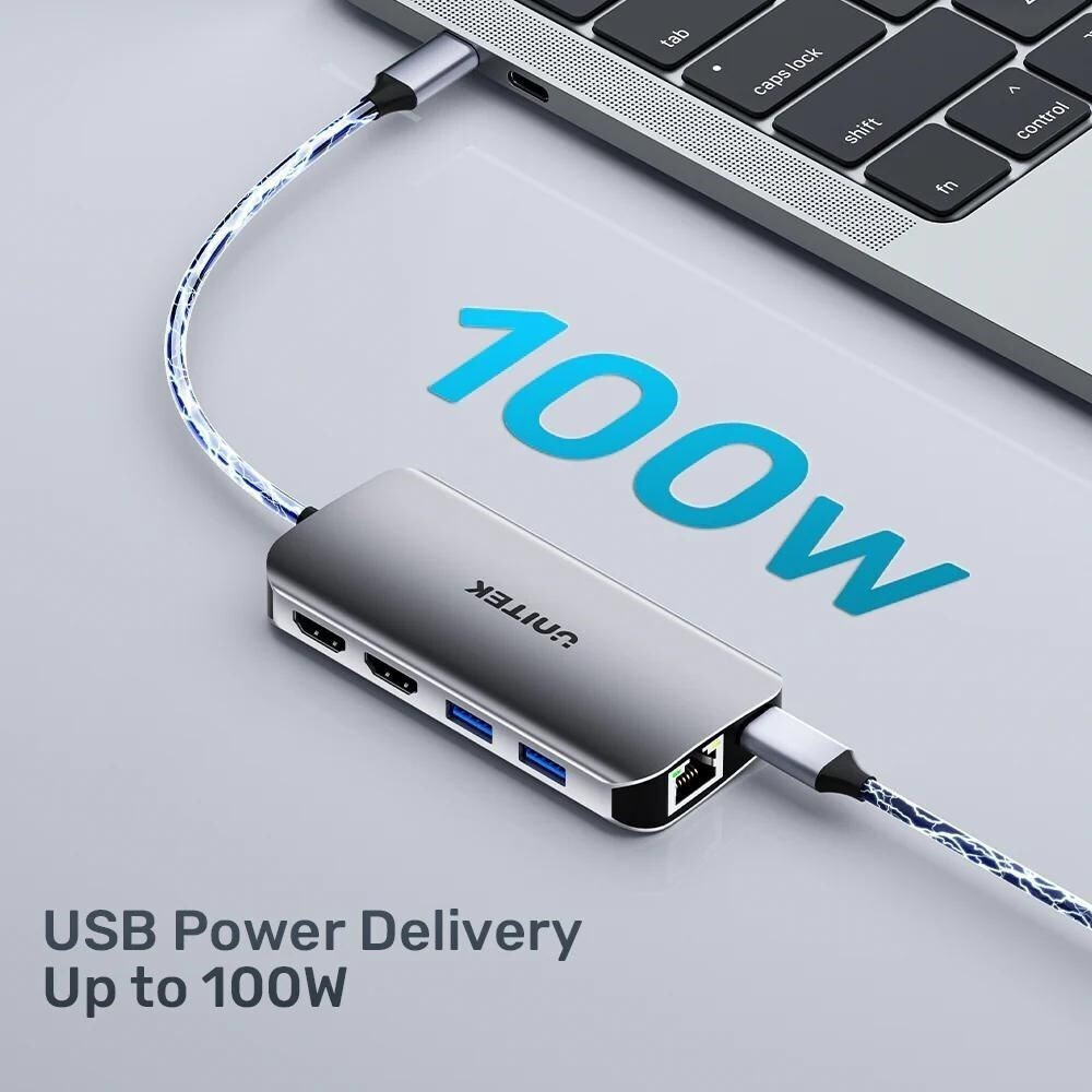 Unitek USB-C Docking Station με HDMI 4K PD Ethernet και σύνδεση 2 Οθονών Ασημί (D1122A01) - Image 2