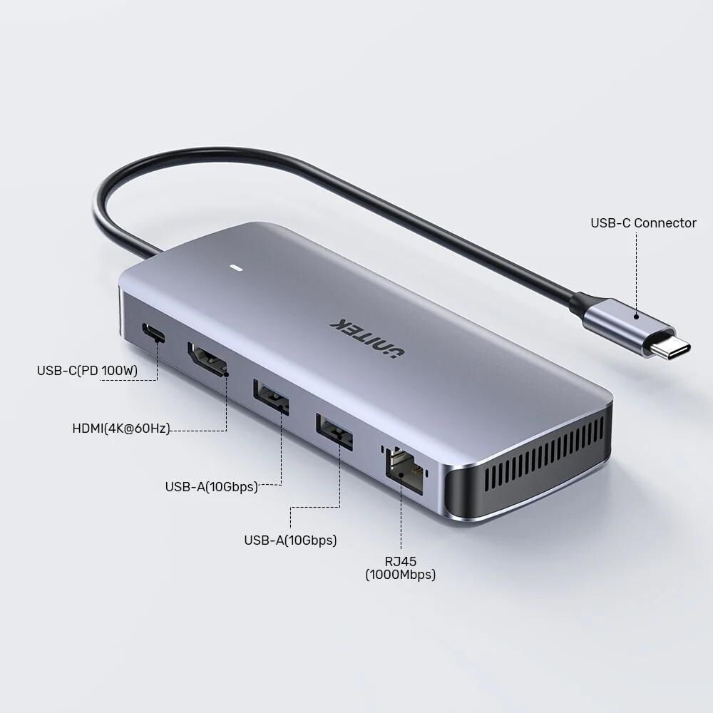 Unitek USB-C Docking Station με HDMI 4K PD Ethernet Γκρι (D1120A01) - Image 8