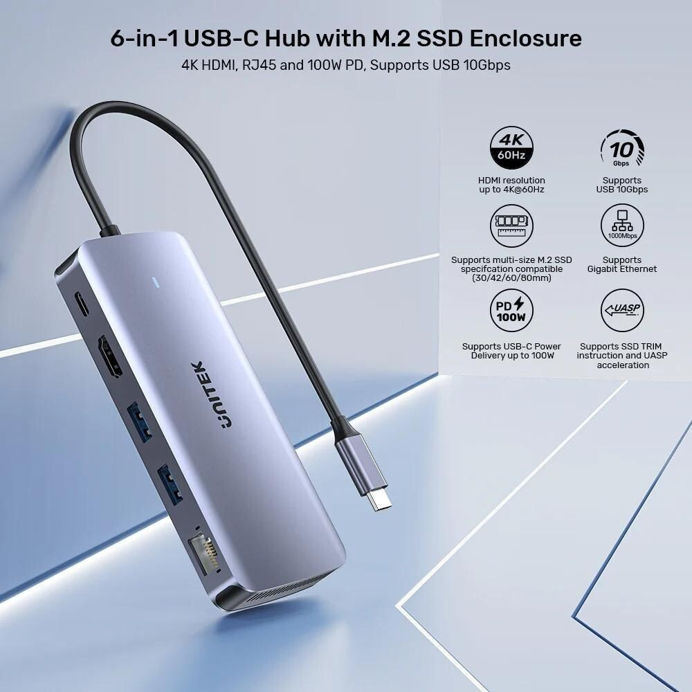 Unitek USB-C Docking Station με HDMI 4K PD Ethernet Γκρι (D1120A01) - Image 9