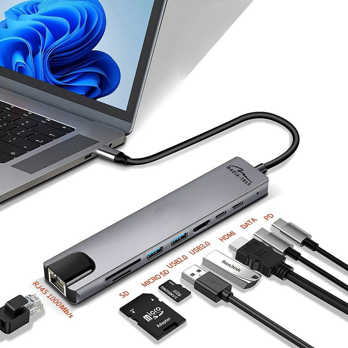 Media-Tech USB-C Docking Station με HDMI 4K PD Ethernet - Image 5