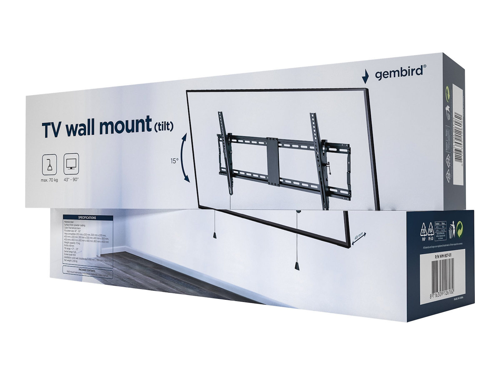 Gembird WM-90T-01 Βάση Τηλεόρασης Τοίχου έως 70kg - Image 4