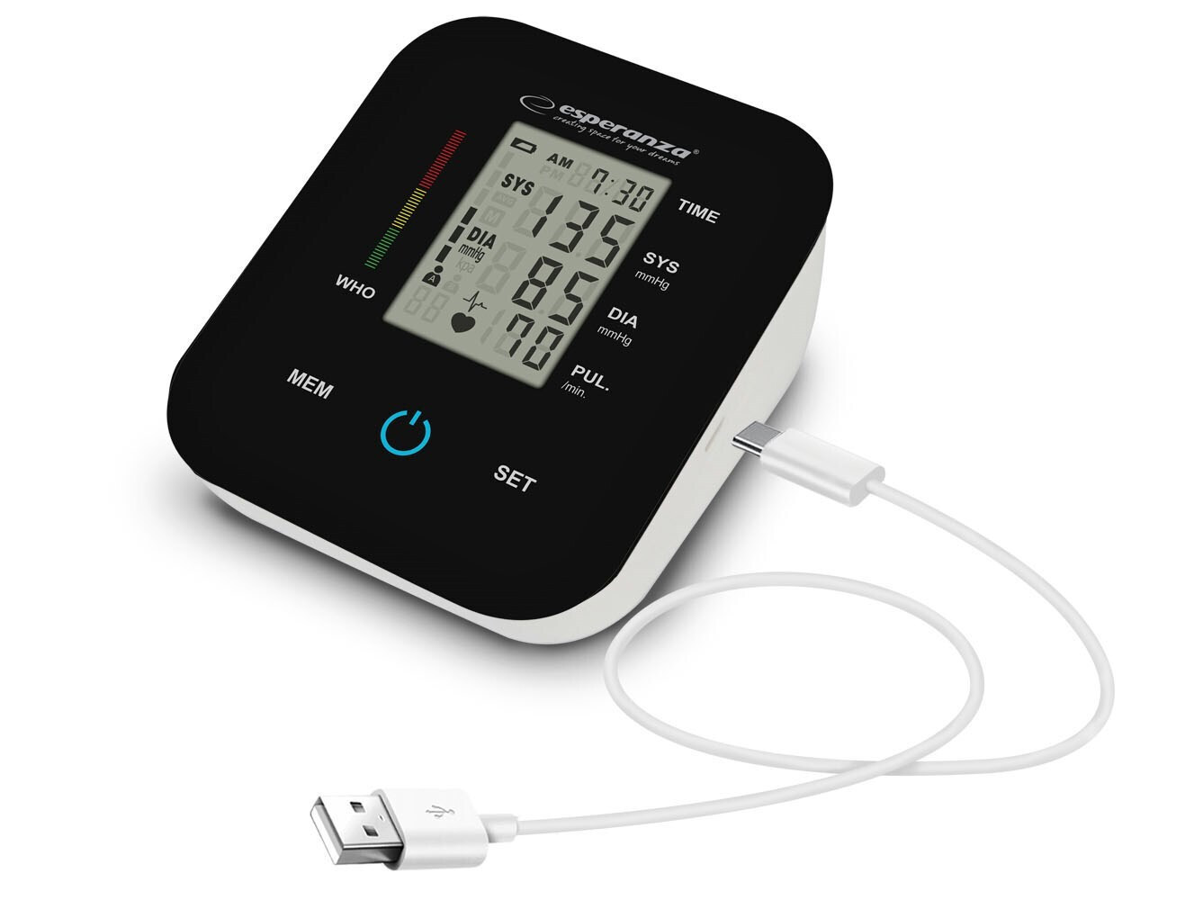 Πιεσόμετρο Esperanza Ecb006 Οθόνη Lcd 99 Θέσεις Μνήμης Usb-c Μαύρο - Image 2