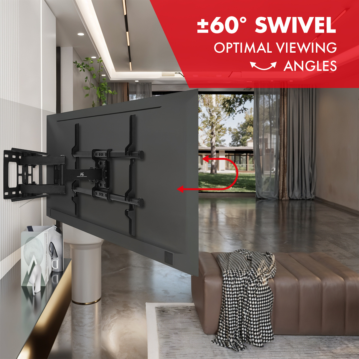 Βάση Τηλεόρασης Maclean Μέγιστο Vesa 600x400 32-85" 60kg Ρύθμιση Γωνίας Κάθετα Οριζόντια Προφίλ 65-390mm Μαύρο Mc-789 - Image 3