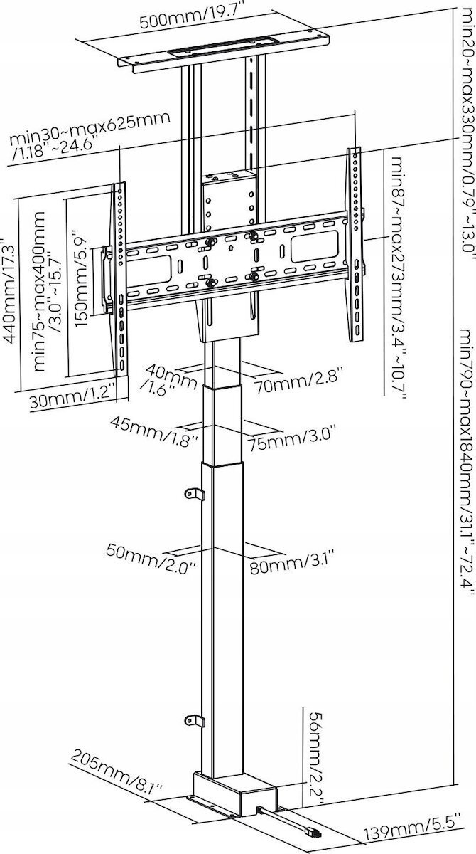 Maclean Energy MC-866T Βάση Τηλεόρασης Τοίχου με Βραχίονα έως 80" και 60kg - Image 8