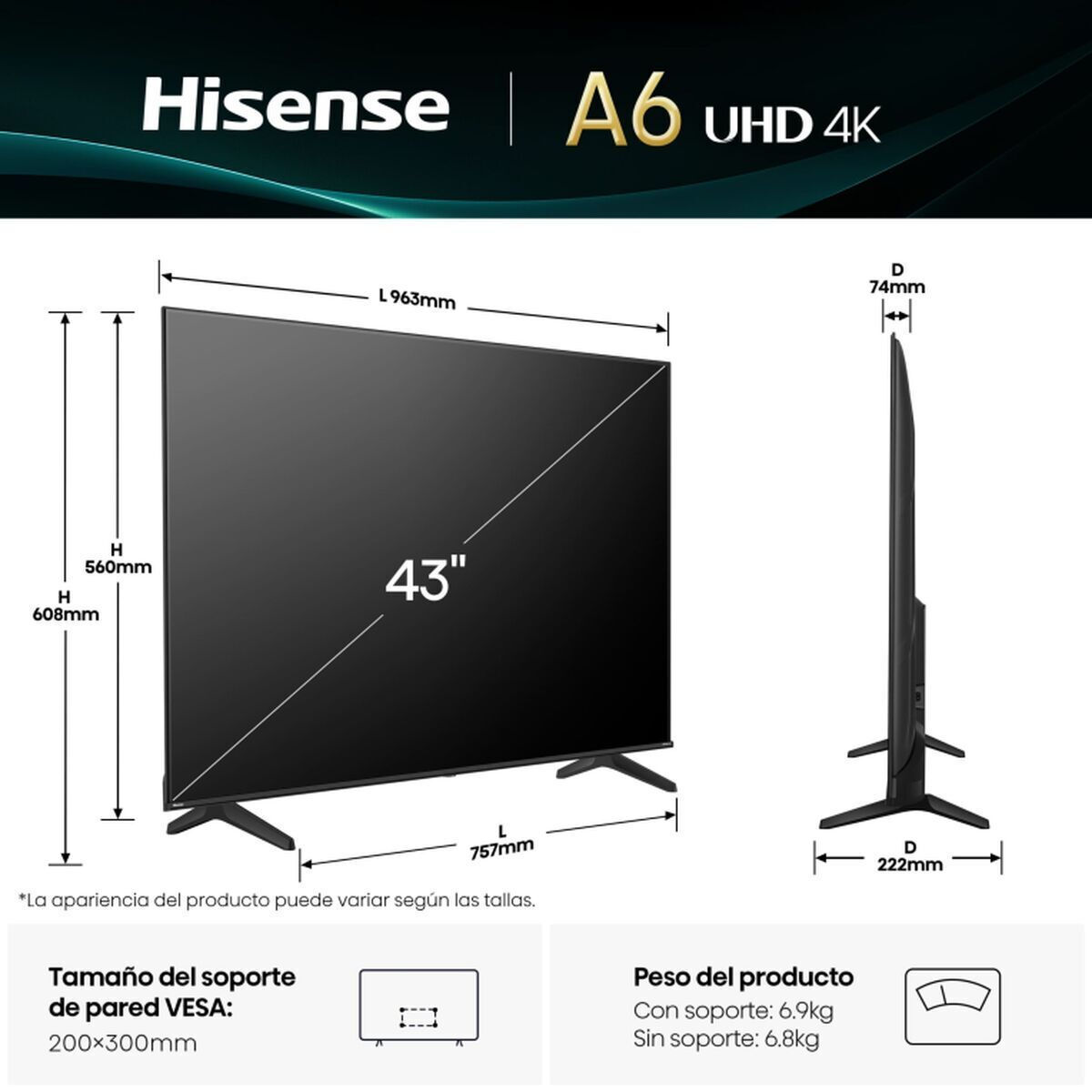 Hisense Smart Τηλεόραση 43" 4K UHD LED A6Q HDR (2025) 43A6Q - Image 2