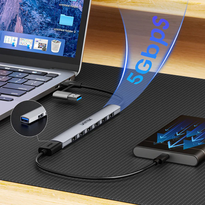 Unitek USB 2.0 Hub 7 Θυρών με σύνδεση USB-A / USB-C Γκρι - Image 9