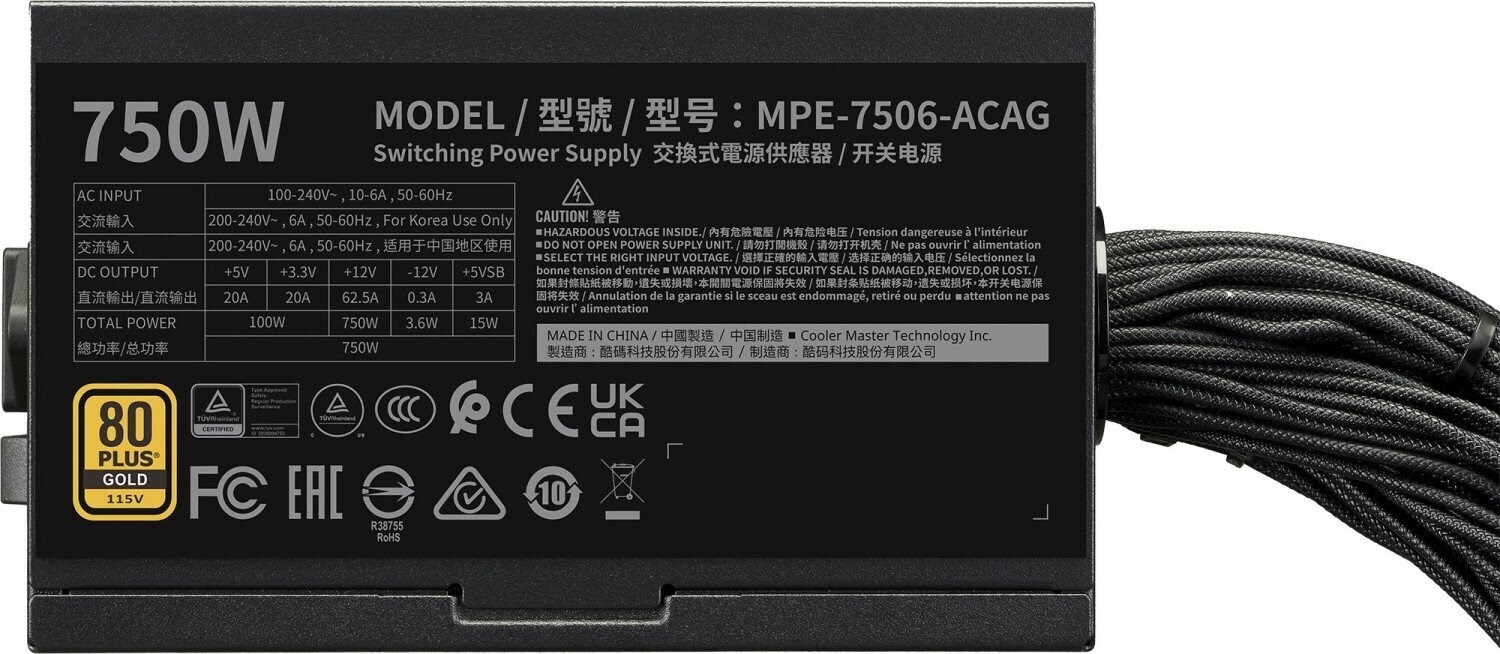 CoolerMaster MWE 750 rev. 3.0 750W Full Wired 80 Plus Gold - Image 3