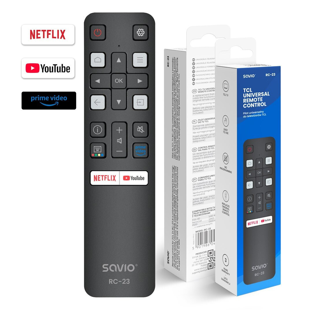 Savio Universal Τηλεχειριστήριο για Τηλεοράσεις και TCL 5901986049616