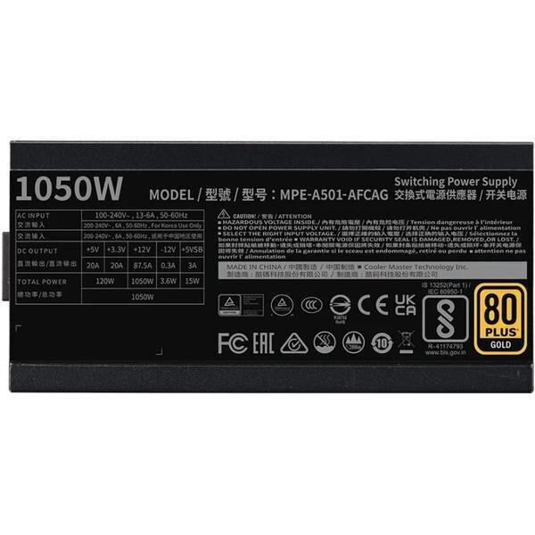 CoolerMaster MWE Gold 1050 V2 rev. 2.0 1050W Μαύρο Τροφοδοτικό Υπολογιστή Full Modular 80 Plus Gold - Image 4
