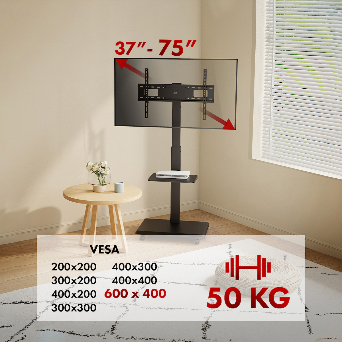 Ergo Office Βάση Τηλεόρασης Τοίχου έως 50kg Μαύρο - Image 5