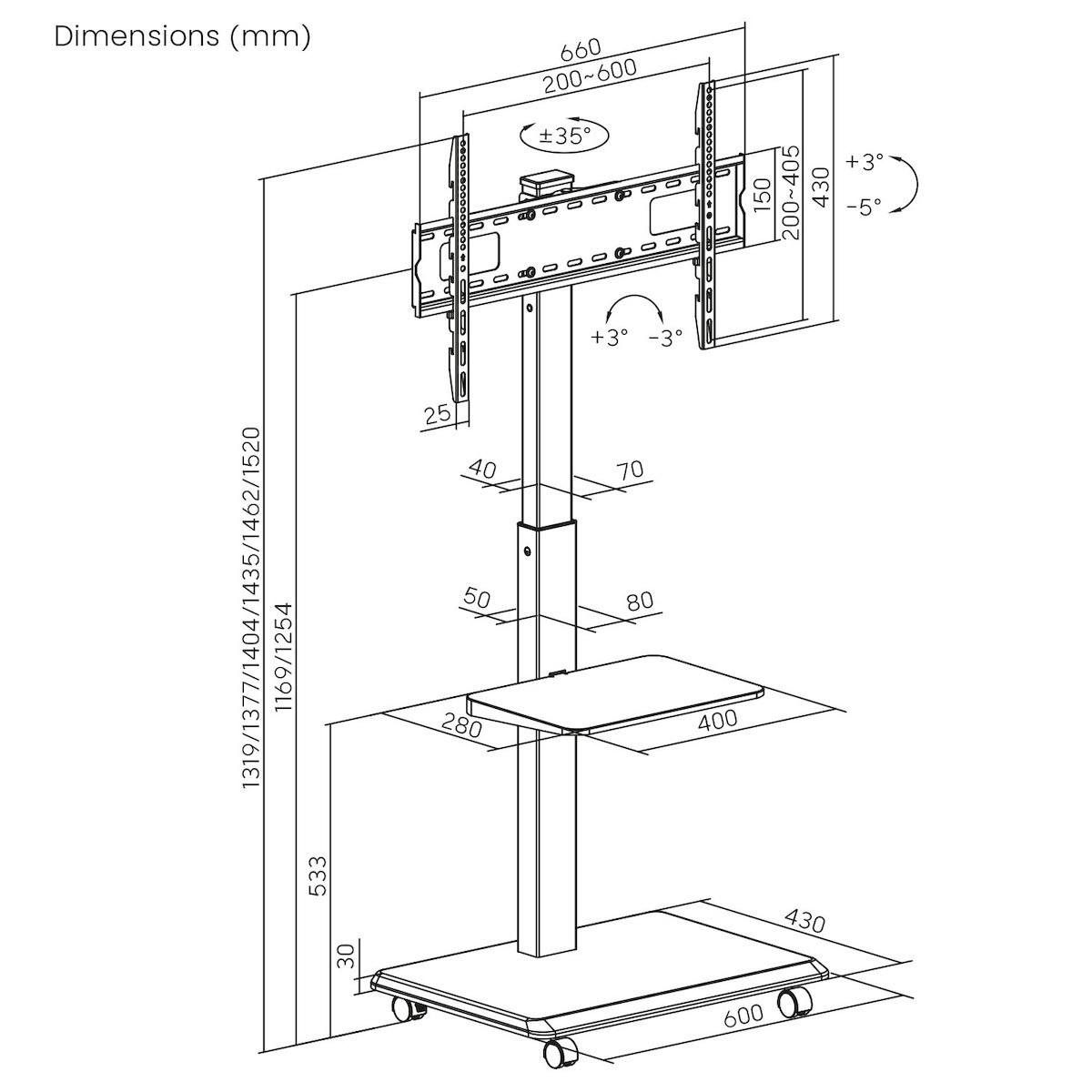Ergo Office Βάση Τηλεόρασης Τοίχου έως 50kg Μαύρο - Image 7