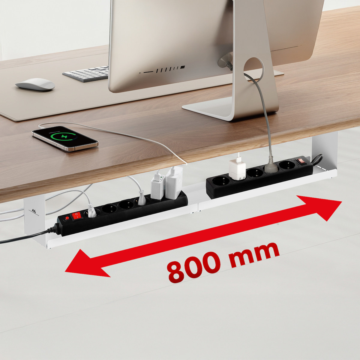 Compact Under-desk Cable Organizer Maclean Max Load 5kg White Mc-107 W - Image 8