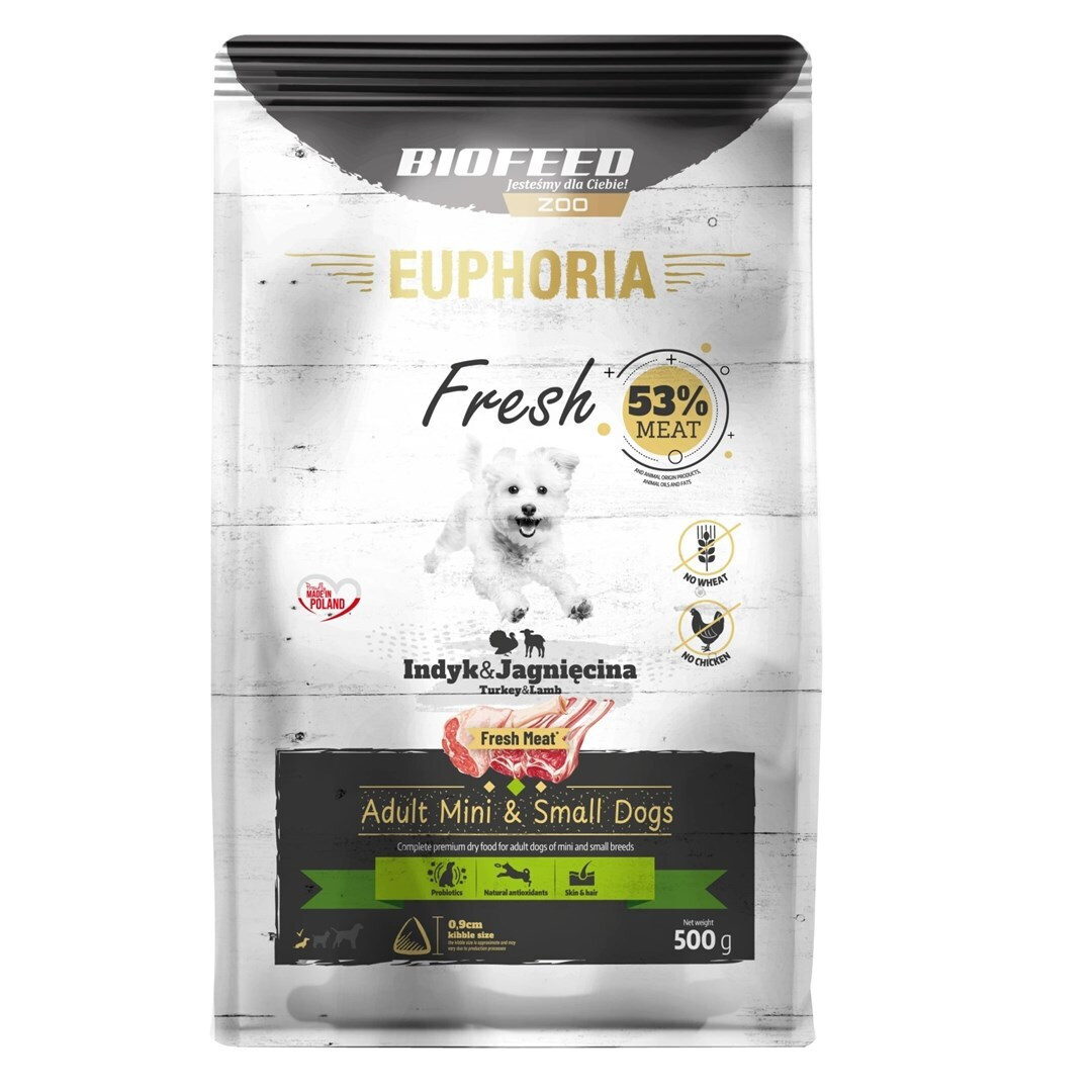Biofeed Euphoria 0.5kg Ξηρά Τροφή για Ενήλικους Σκύλους με Κρέας, Γαλοπούλα και Αρνί