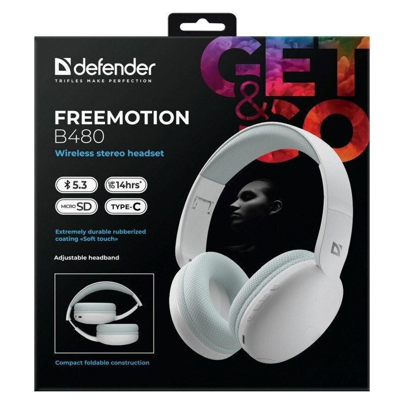 Defender Freemotion B480 Ασύρματα Bluetooth On Ear Ακουστικά με 50 ώρες Λειτουργίας Λευκά - Image 6