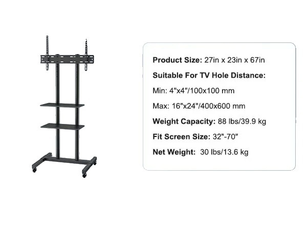 Vevor Mobile Tv Stand Adjustable Height Supports 23-60 Inch Tvs 32-70 In - Image 4
