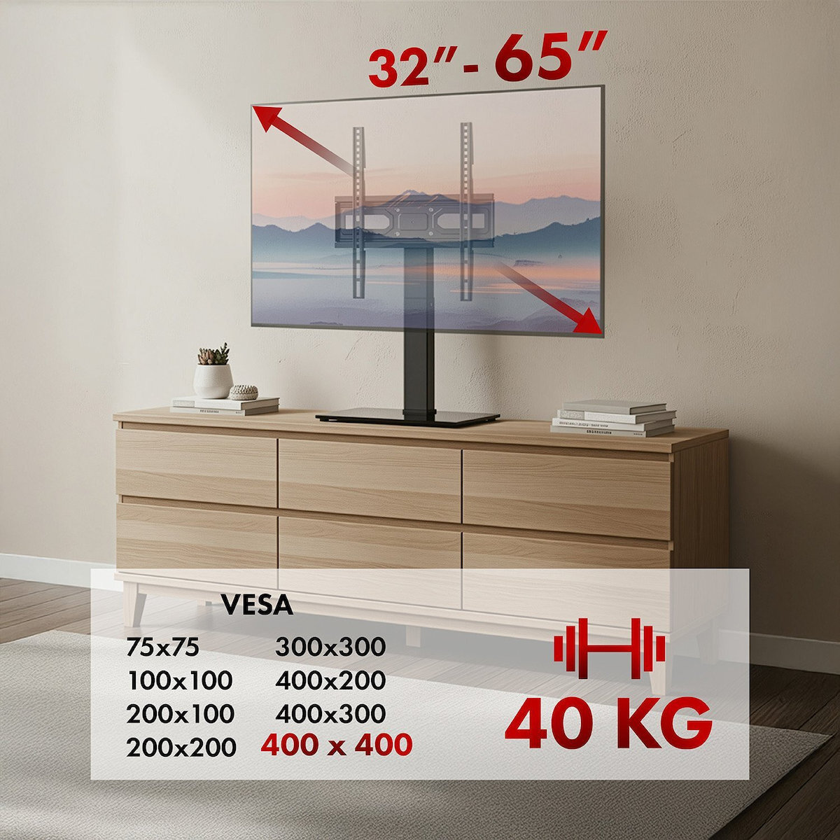 Maclean Energy MC-1240 Επιτραπέζια Βάση Τηλεόρασης έως 65" και 40kg - Image 8