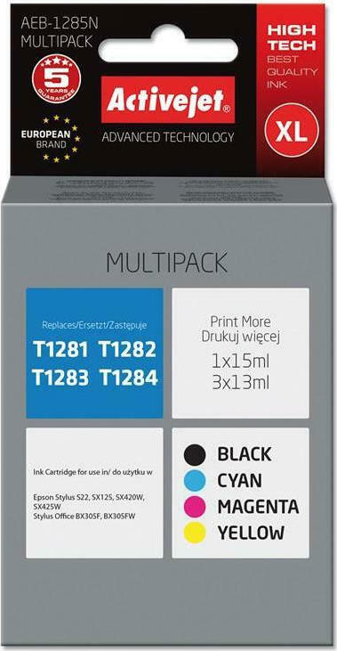 Active Jet Συμβατό Μελάνι Εκτυπωτή InkJet Epson T1284/T1283/T1282/T1281/T1285 15ml Πολλαπλό (Color) / Μαύρο