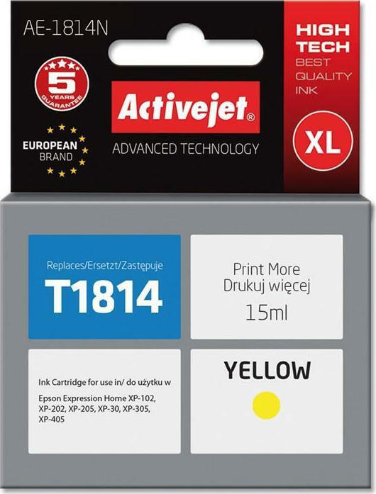 Active Jet Συμβατό Μελάνι Εκτυπωτή InkJet Epson T1814 15ml Κίτρινο