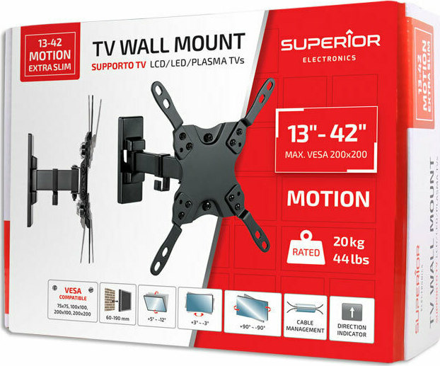 Superior Electronics 13-42 Motion Extra Slim Βάση Τηλεόρασης Τοίχου με Βραχίονα έως 42" και 20kg - Image 4