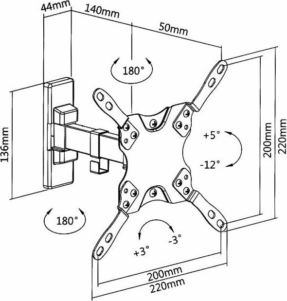 Superior Electronics 13-42 Motion Extra Slim Βάση Τηλεόρασης Τοίχου με Βραχίονα έως 42" και 20kg - Image 2