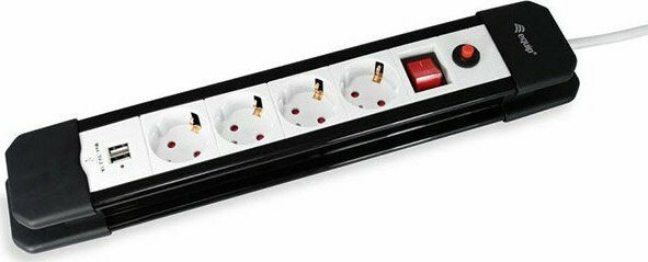 Equip Πολύπριζο Ασφαλείας 4 Θέσεων με 2 USB-A, Διακόπτη και Καλώδιο 1.5m 245553