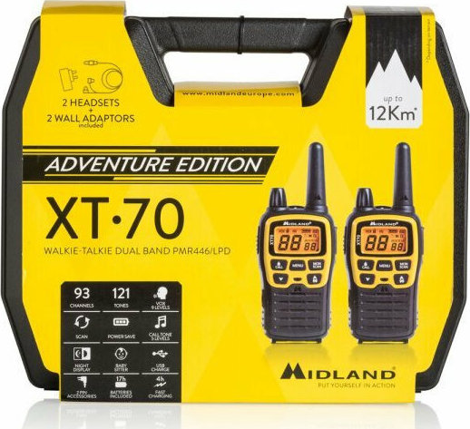 Midland XT70 Adventure Ασύρματος Πομποδέκτης PMR με Μονόχρωμη Οθόνη Σετ 2τμχ Σε Κίτρινο Χρώμα - Image 6
