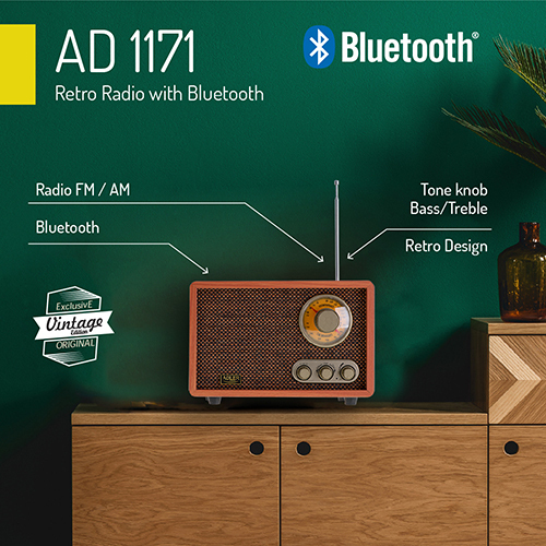 Adler AD-1171 Retro Επιτραπέζιο Ραδιόφωνο Ρεύματος με Bluetooth Καφέ - Image 5