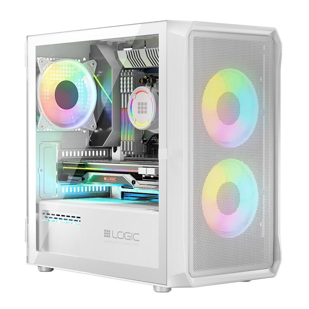 Logic Portos ARGB Mini Tower Κουτί Υπολογιστή με Πλαϊνό Παράθυρο Λευκό