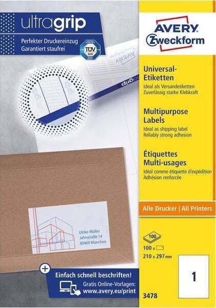 Avery Αυτοκόλλητες Ετικέτες Α4 Ορθογώνιες 210x297mm