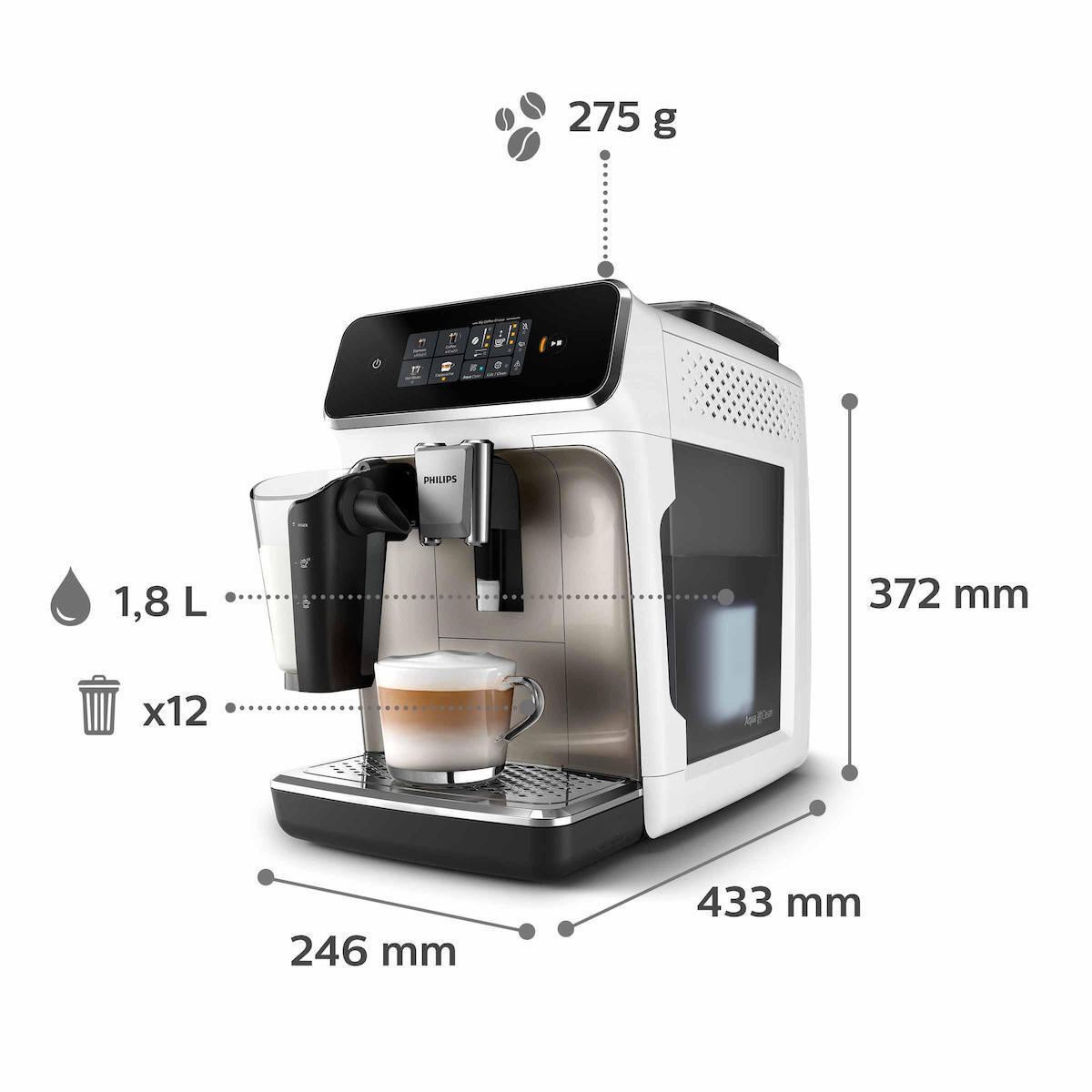 Philips Series 2300 Αυτόματη Μηχανή Espresso 1500W Πίεσης 15bar για Cappuccino με Μύλο Άλεσης Λευκή - Image 7