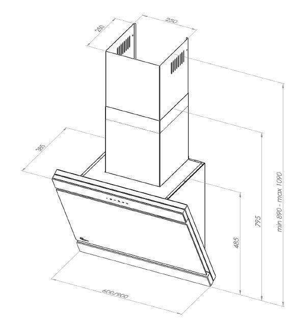 Akpo Απορροφητήρας Καμινάδα 90cm Μαύρος Wk-9 Kastos - Image 3