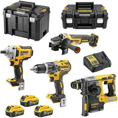 Dewalt DCK422P3T Σετ Γωνιακός Τροχός, Κρουστικό Δραπανοκατσάβιδο, Μπουλονόκλειδο & Πιστολέτο 18V με 3 Μπαταρίες 5Ah και Θήκη - Image 2