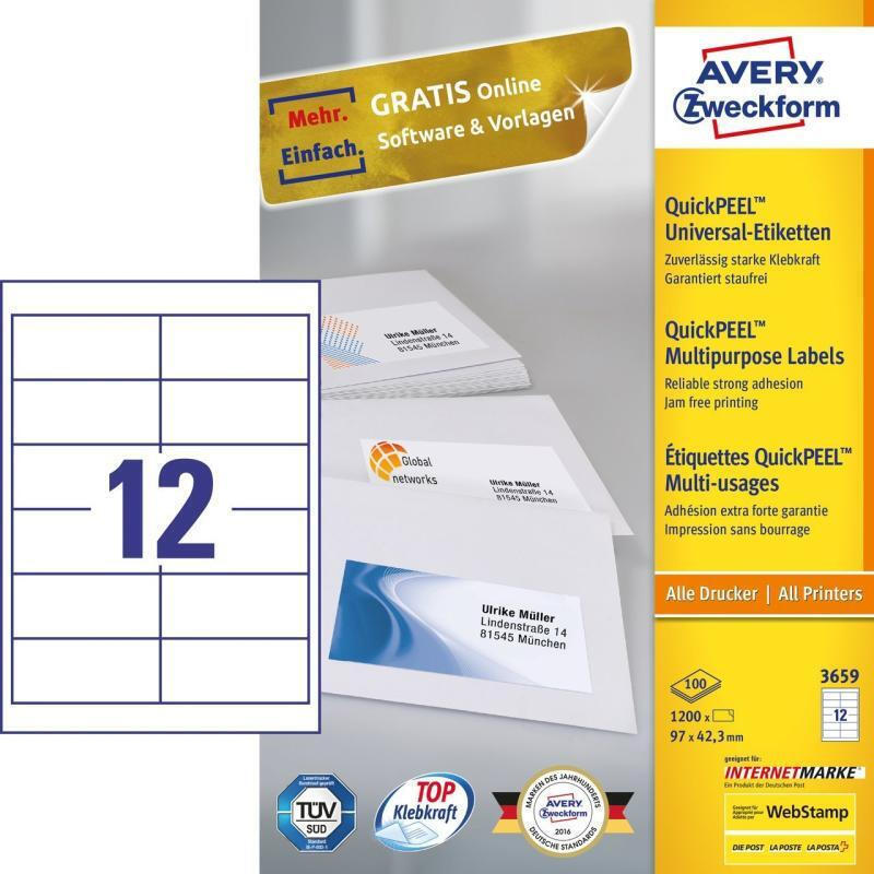 Avery Αυτοκόλλητες Ετικέτες Α4 Ορθογώνιες 97x42.3mm - Image 2