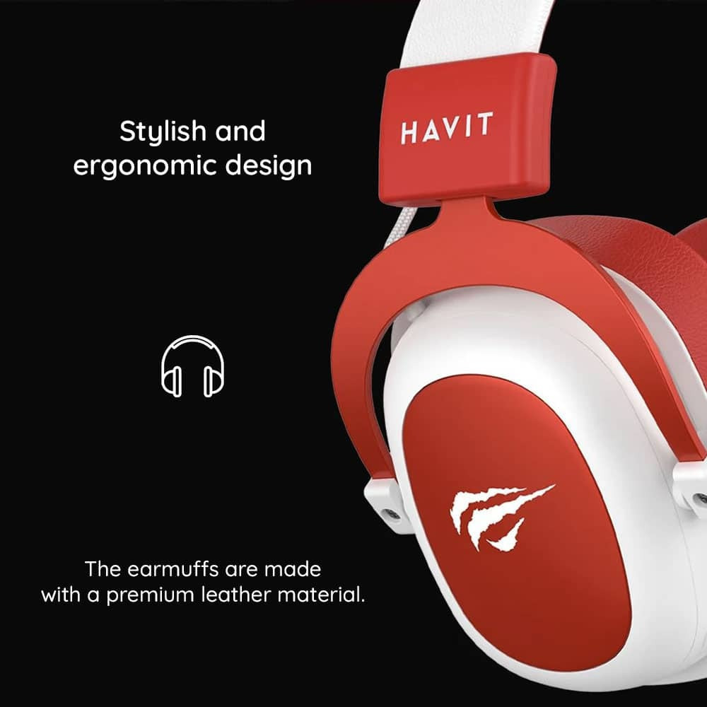 Havit H2002D Over Ear Gaming Headset με σύνδεση 3.5mm Red/White - Image 6