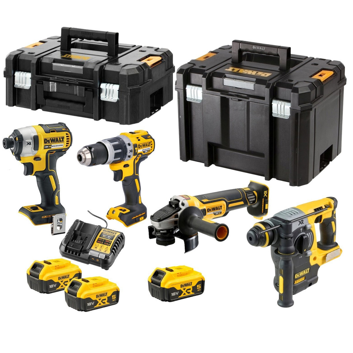 Dewalt DCK422P3T Σετ Γωνιακός Τροχός, Κρουστικό Δραπανοκατσάβιδο, Μπουλονόκλειδο & Πιστολέτο 18V με 3 Μπαταρίες 5Ah και Θήκη - Image 4