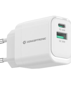 Alternative view of Conceptronic Φορτιστής Χωρίς Καλώδιο GaN με Θύρα USB-A και Θύρα USB-C 33W Power Delivery / Quick Charge 3.0 Λευκός (ALTHEA19W33)