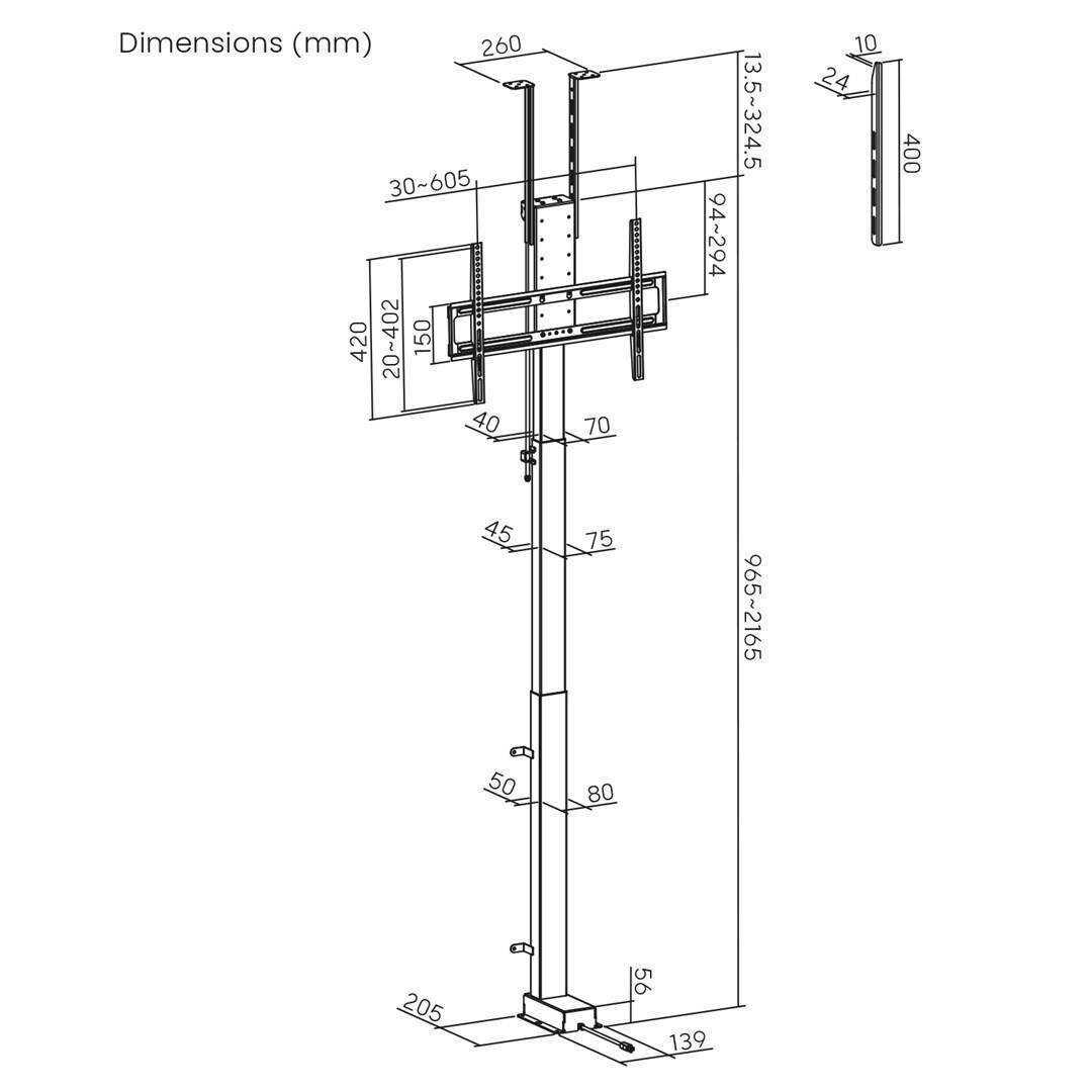 Maclean Energy MC-125 Βάση Τηλεόρασης Οροφής έως 88" και 60kg - Image 6