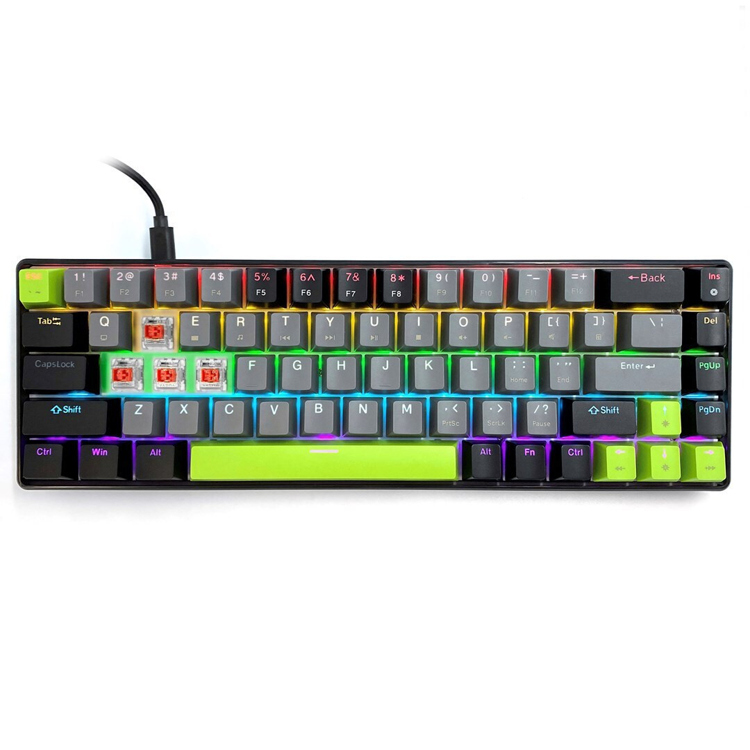 Media-Tech Red Core MX60 Gaming Μηχανικό Πληκτρολόγιο 60% με Cherry MX Red διακόπτες και RGB φωτισμό (International English) Green/Grey/Black - Image 7
