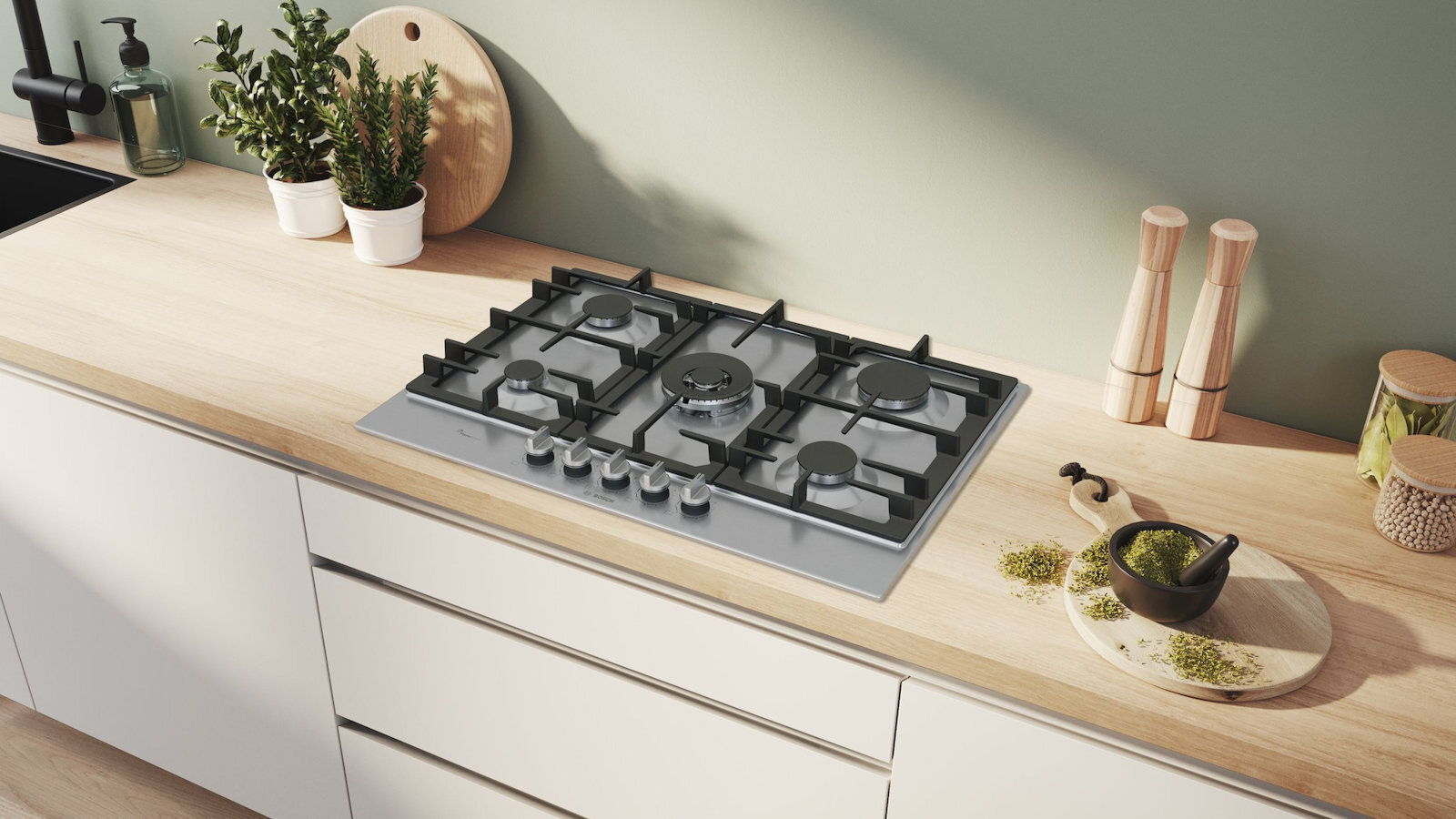Bosch Serie 6 Εστία Φυσικού Αερίου Αυτόνομη 75x52εκ. Ασημί PCQ7A5I90 - Image 5