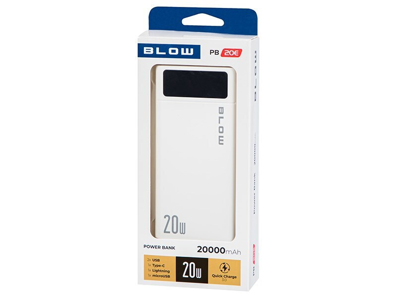 Blow PB20E Power Bank 20000mAh 20W με 2 Θύρες USB-A και Θύρα USB-C Λευκό - Image 2