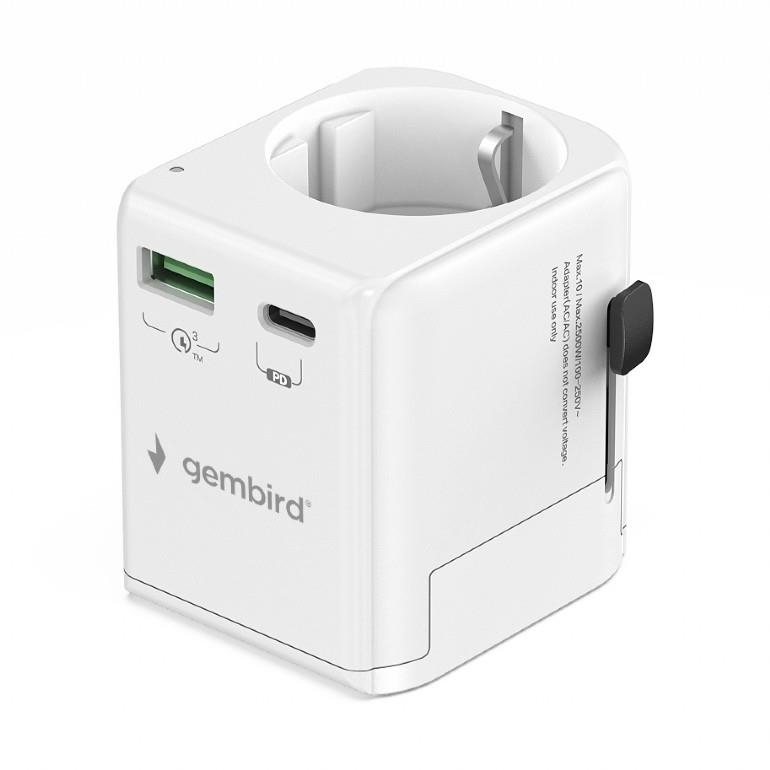 Gembird TPA-EU1A1C20-01-W Αντάπτορας Πρίζας από Universal σε Universal