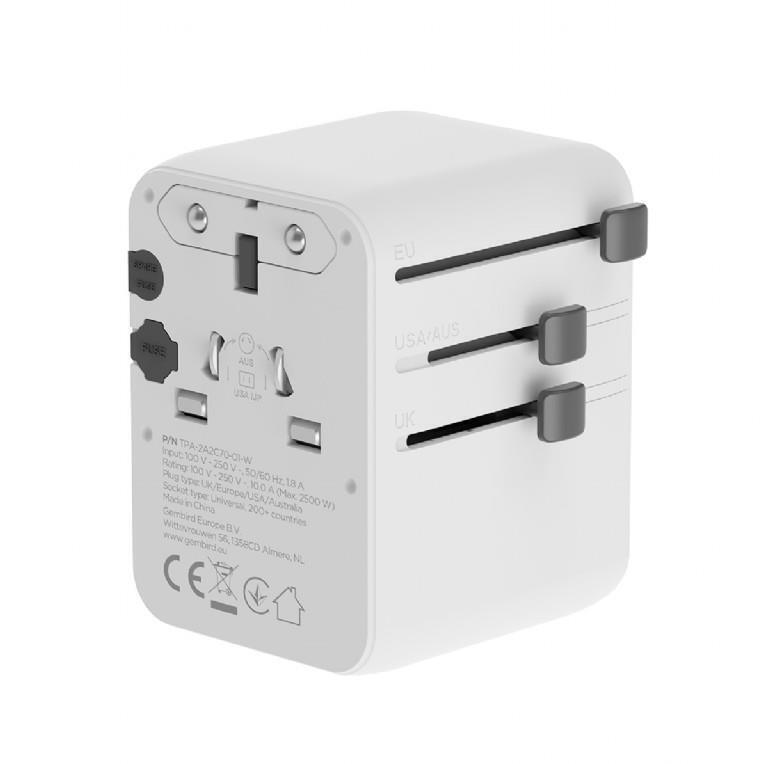 Gembird TPA-2A3C70-01-W Αντάπτορας Πρίζας από Universal σε Universal - Image 2